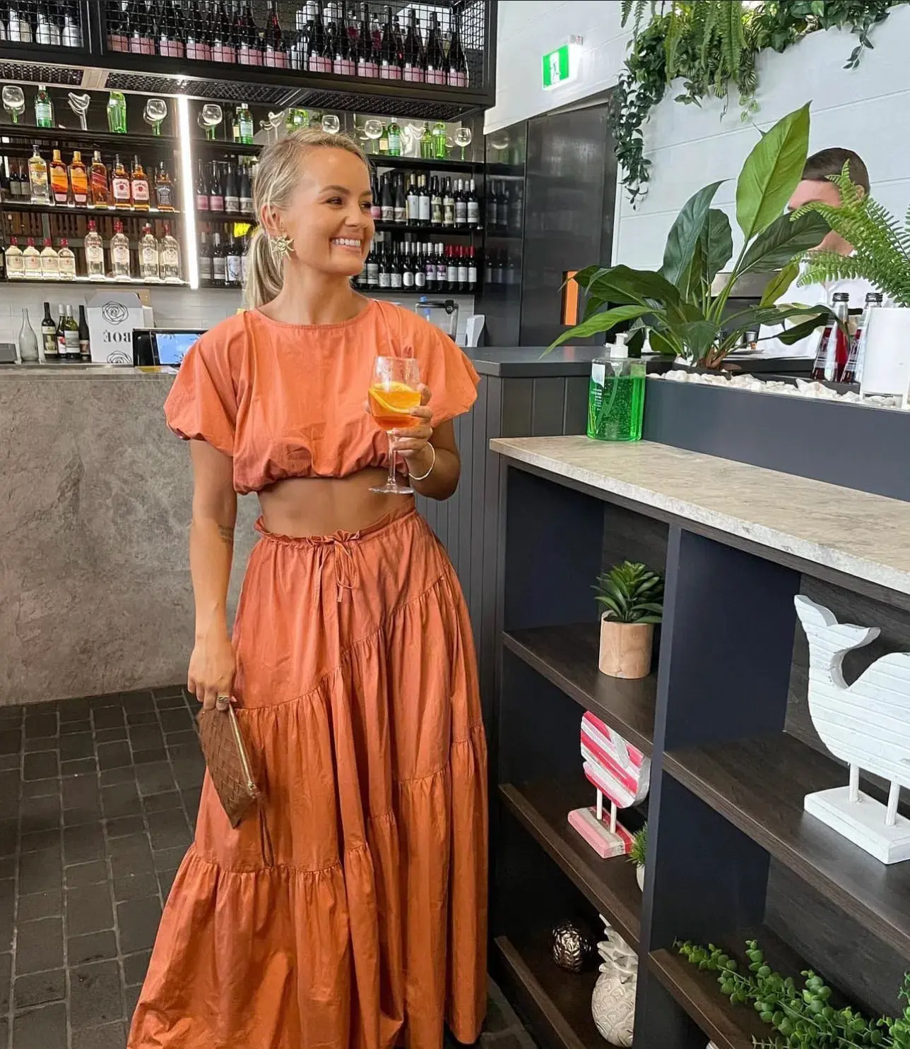 SWF Boutique Penthouse Cropped Tee & Drawstring Skirt Set Orange Size S / AU 8 - Image 2