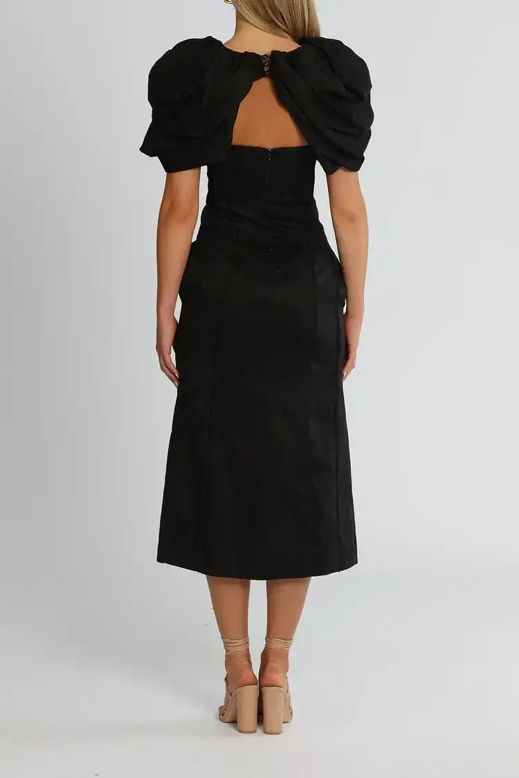 Aje Admiral Butterfly Sleeve Midi Dress in Black Size 6 - Image 3