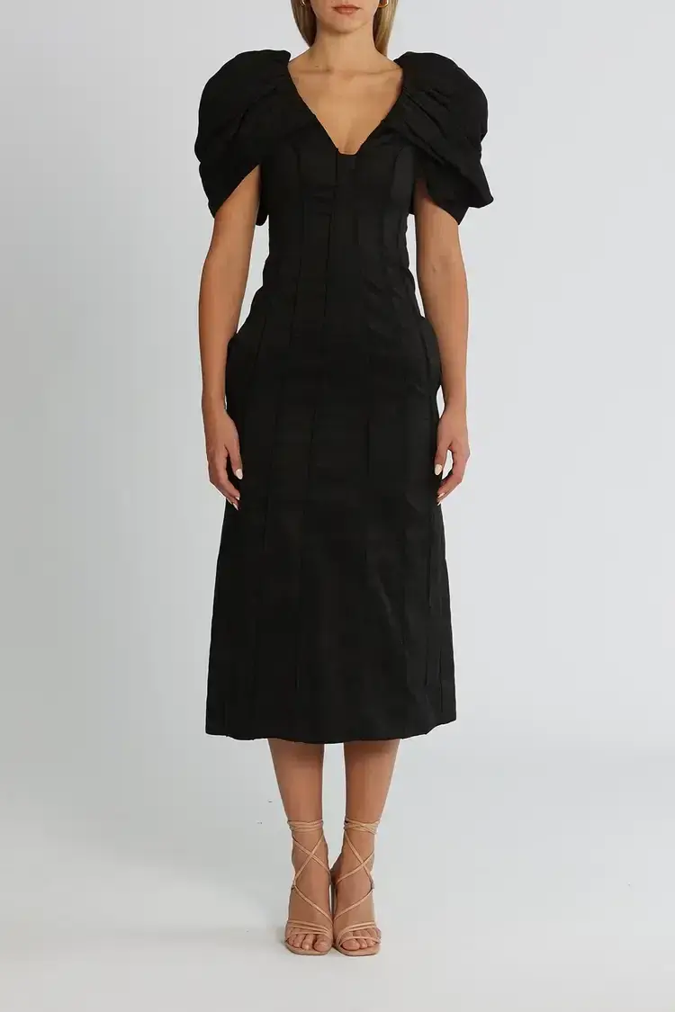 Aje Admiral Butterfly Sleeve Midi Dress in Black Size 6 - Image 1