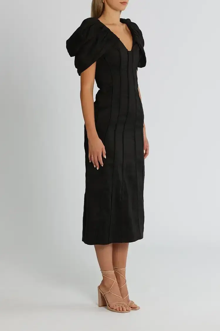 Aje Admiral Butterfly Sleeve Midi Dress in Black Size 6 - Image 2
