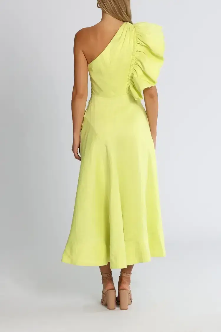 Aje Bonjour Asymmetric Midi Dress in Lime Green Size 8 - Image 3