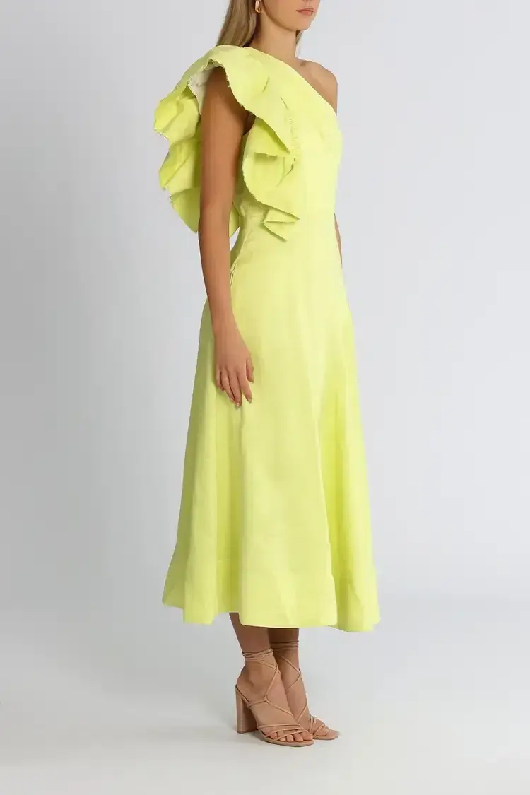 Aje Bonjour Asymmetric Midi Dress in Lime Green Size 8 - Image 2