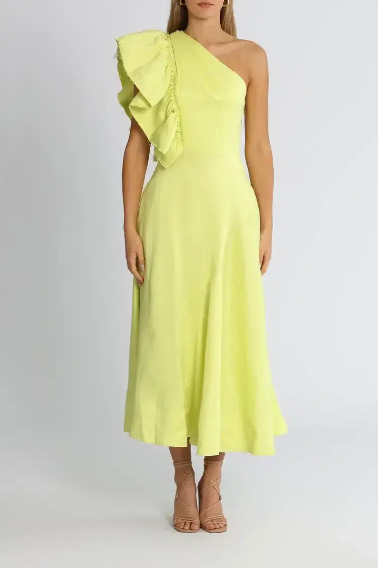Aje Bonjour Asymmetric Midi Dress in Lime Green Size 8 - Image 1