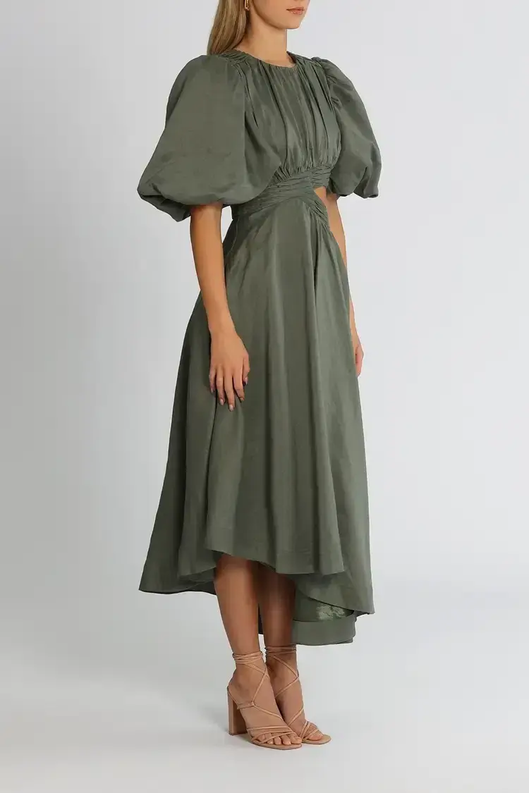 Aje Tidal Tucked Cut Out Midi Dress in Oakmoss Size 6 - Image 2