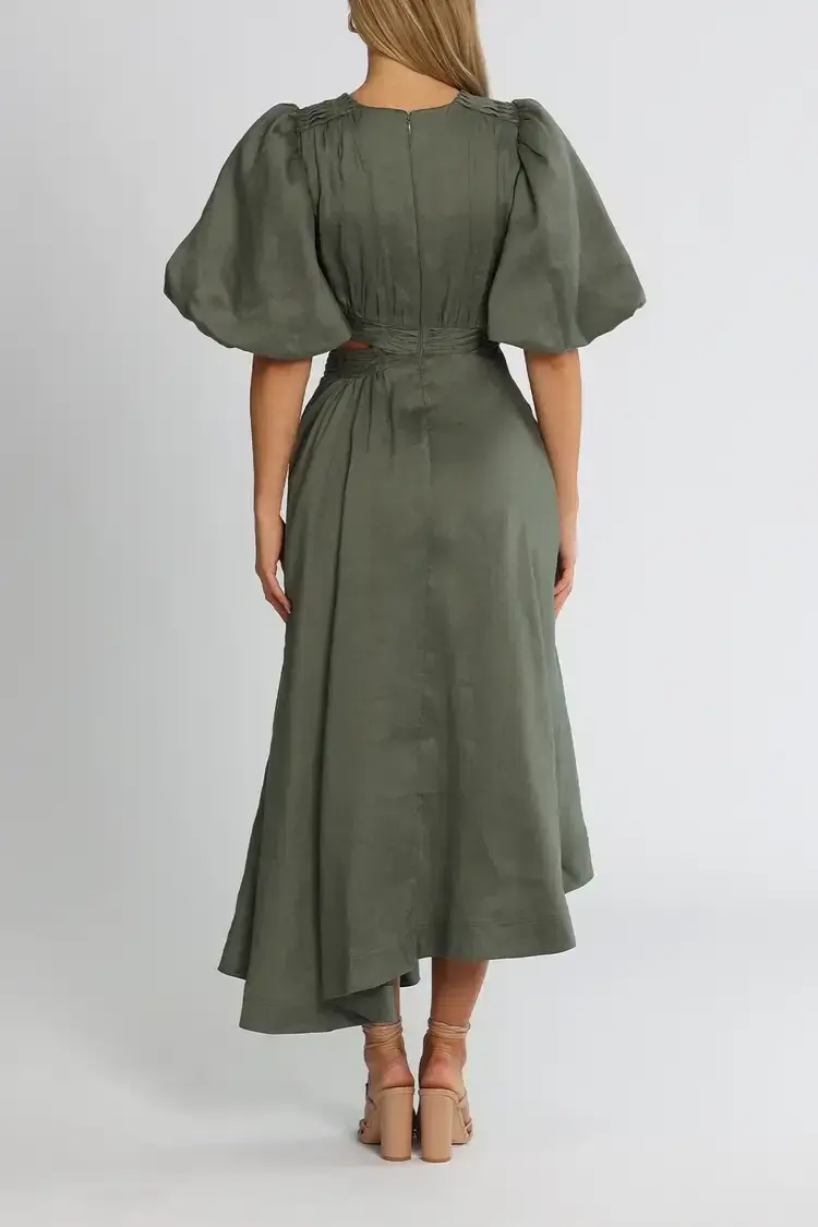 Aje Tidal Tucked Cut Out Midi Dress in Oakmoss Size 6 - Image 3