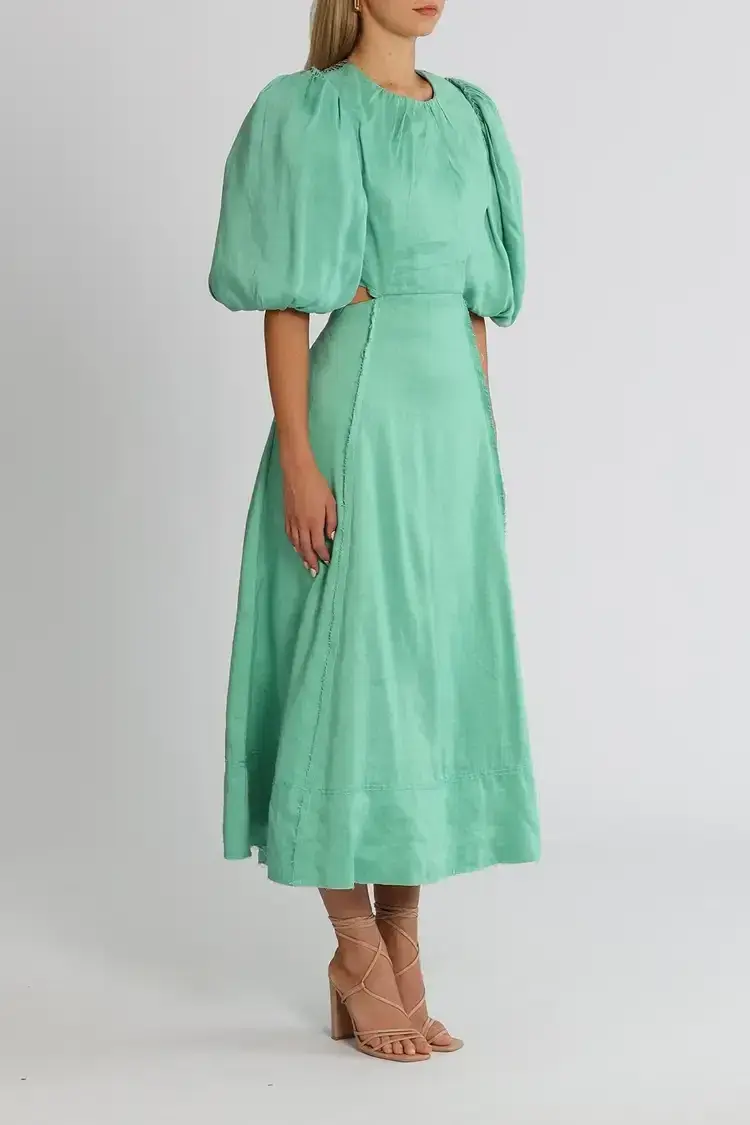 Aje Relic Beaded Midi Dress in Neptune Green Size 14 for rent on The Volte - main image