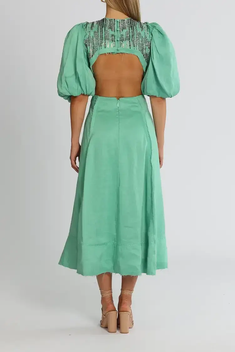 Aje Relic Beaded Midi Dress in Neptune Green Size 14 - Image 3