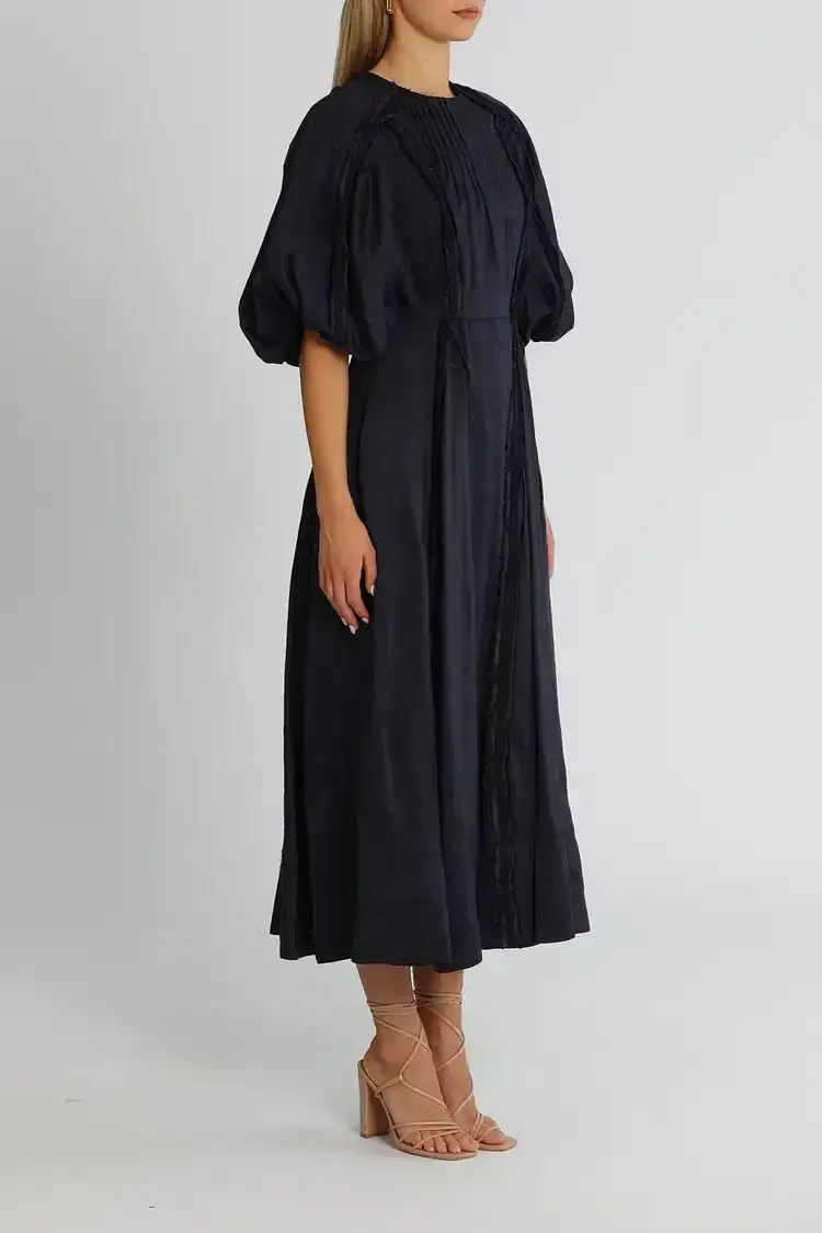 Aje Revitalise Puff Sleeve Midi Dress in Ink Size 6 - Image 2
