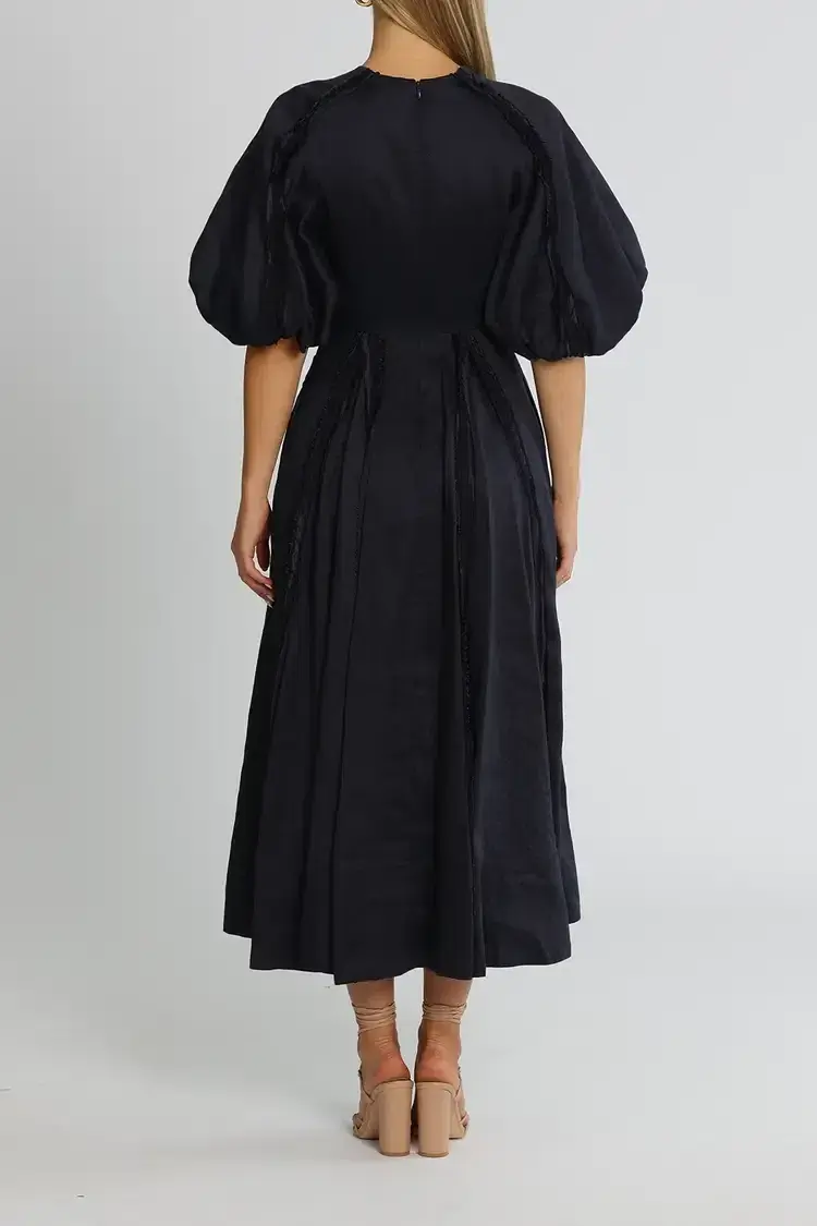 Aje Revitalise Puff Sleeve Midi Dress in Ink Size 6 for rent on The Volte - main image