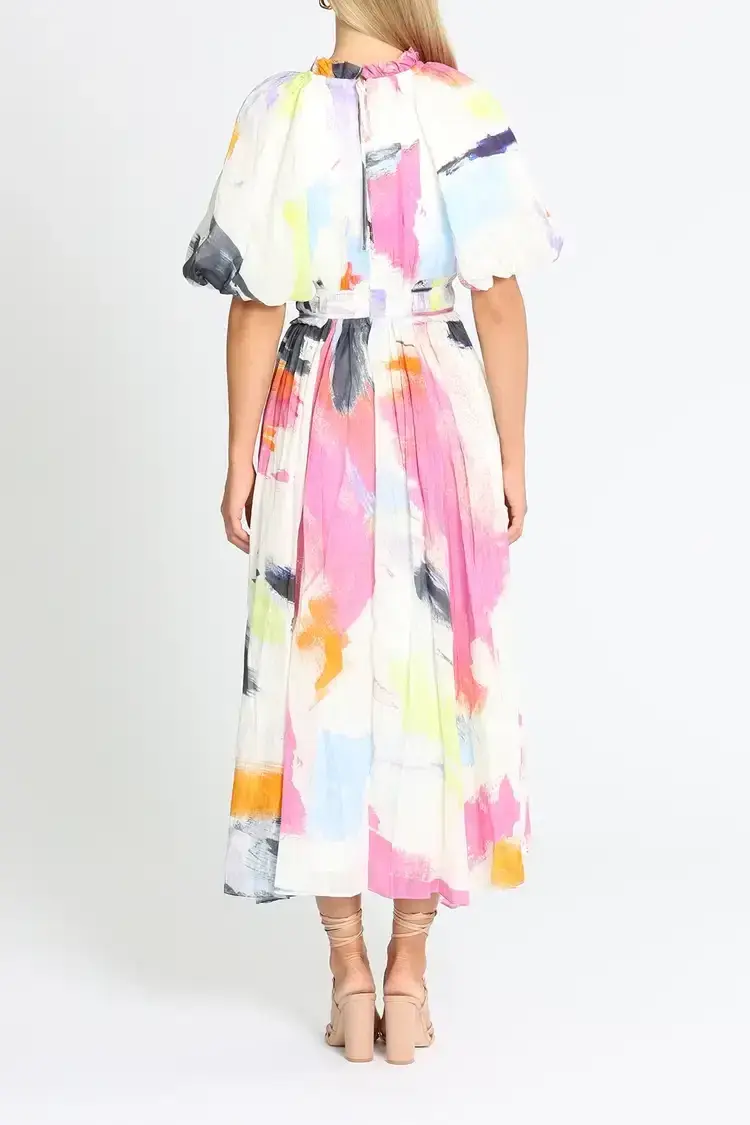 Aje Elysium Blouson Midi Dress Multi Size 8 - Image 3