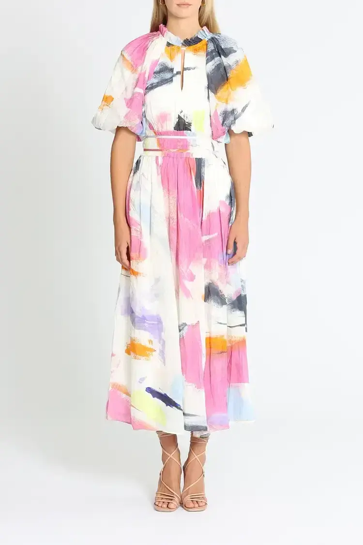 Aje Elysium Blouson Midi Dress Multi Size 8 - Image 1