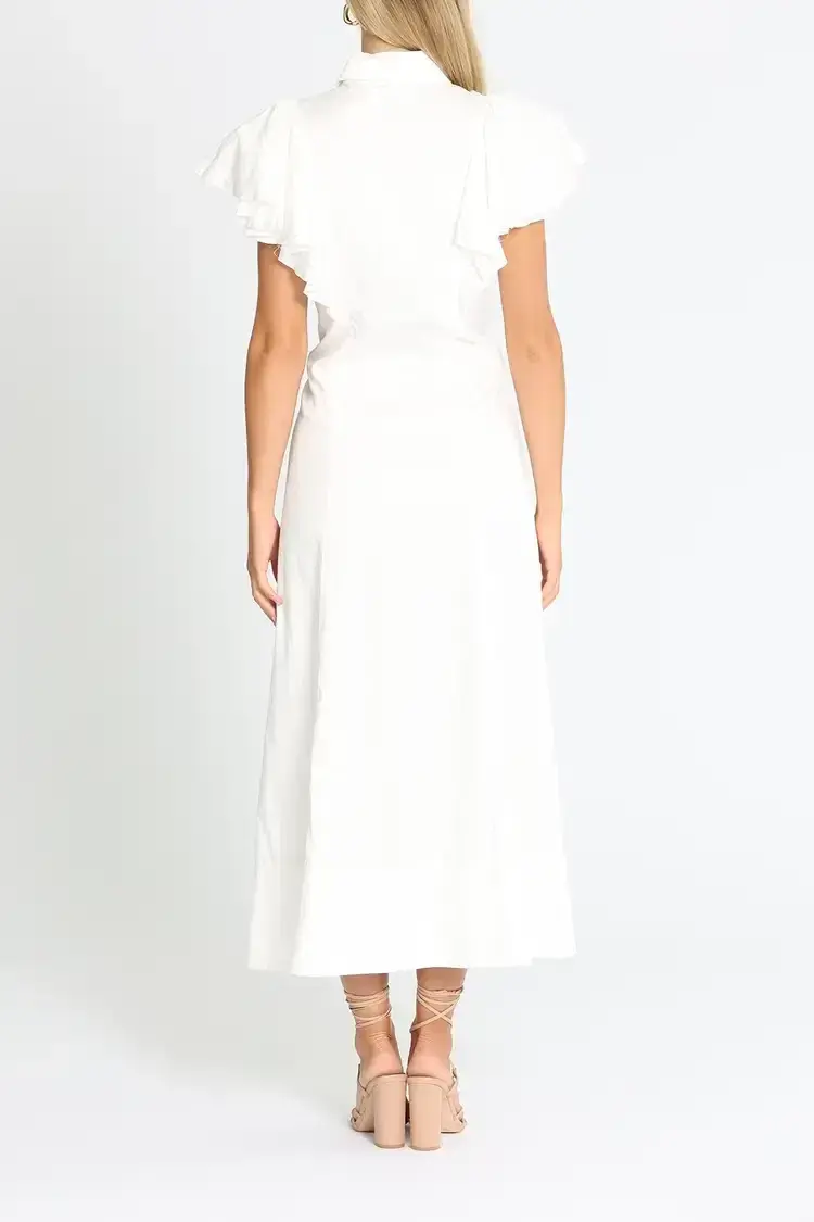 Aje Kindred Frill Sleeve Midi Dress Ivory Size 10 - Image 3