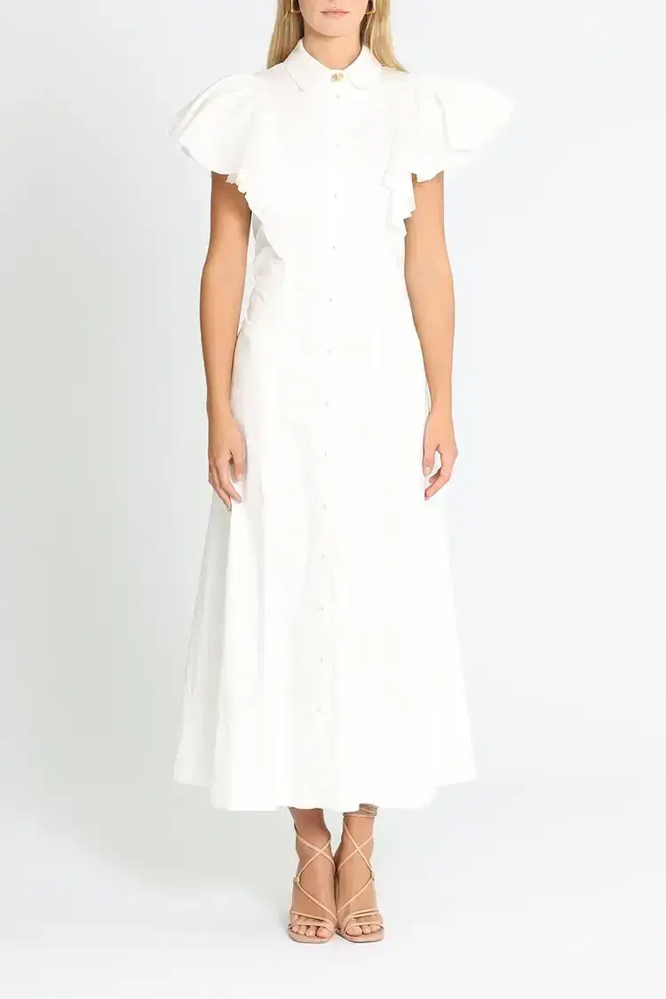 Aje Kindred Frill Sleeve Midi Dress Ivory Size 10 - Image 1