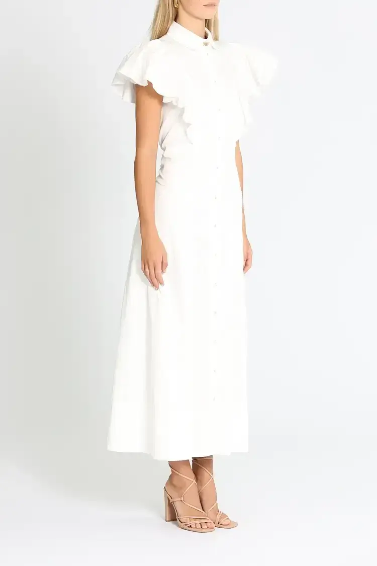 Aje Kindred Frill Sleeve Midi Dress Ivory Size 10 - Image 2