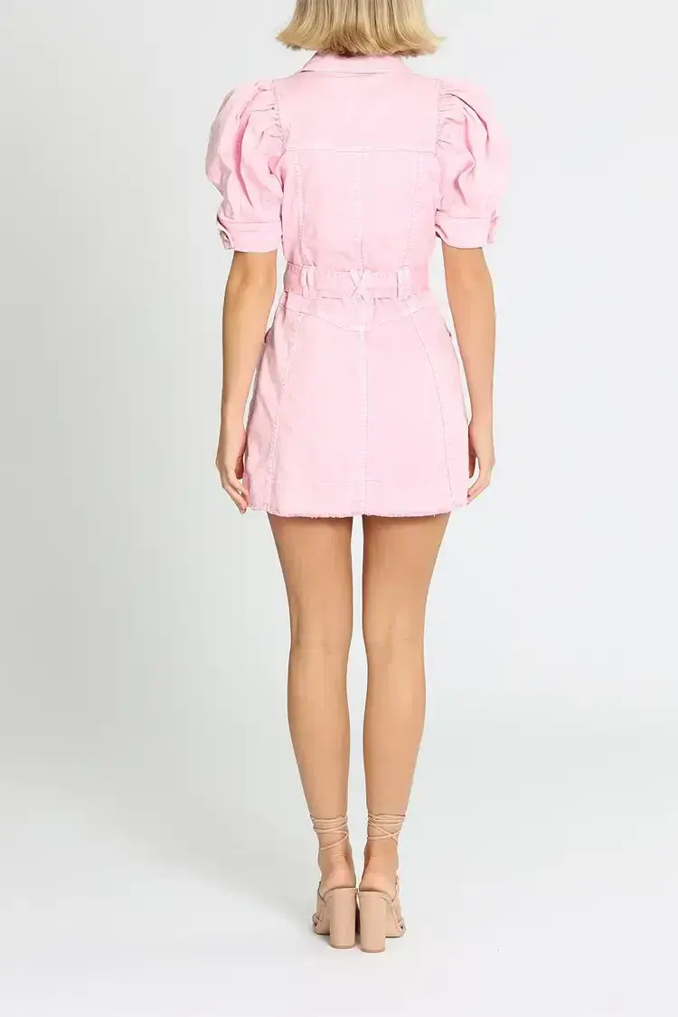 Aje Flora Denim Puff Sleeve Mini Dress Pink Size 10 - Image 3