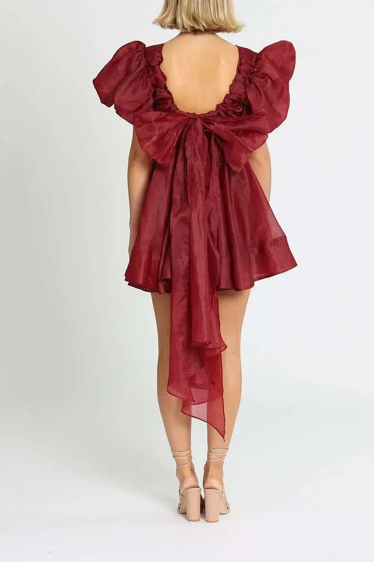 Aje Gretta Organza Mini Dress in Burgundy Size 8 - Image 3