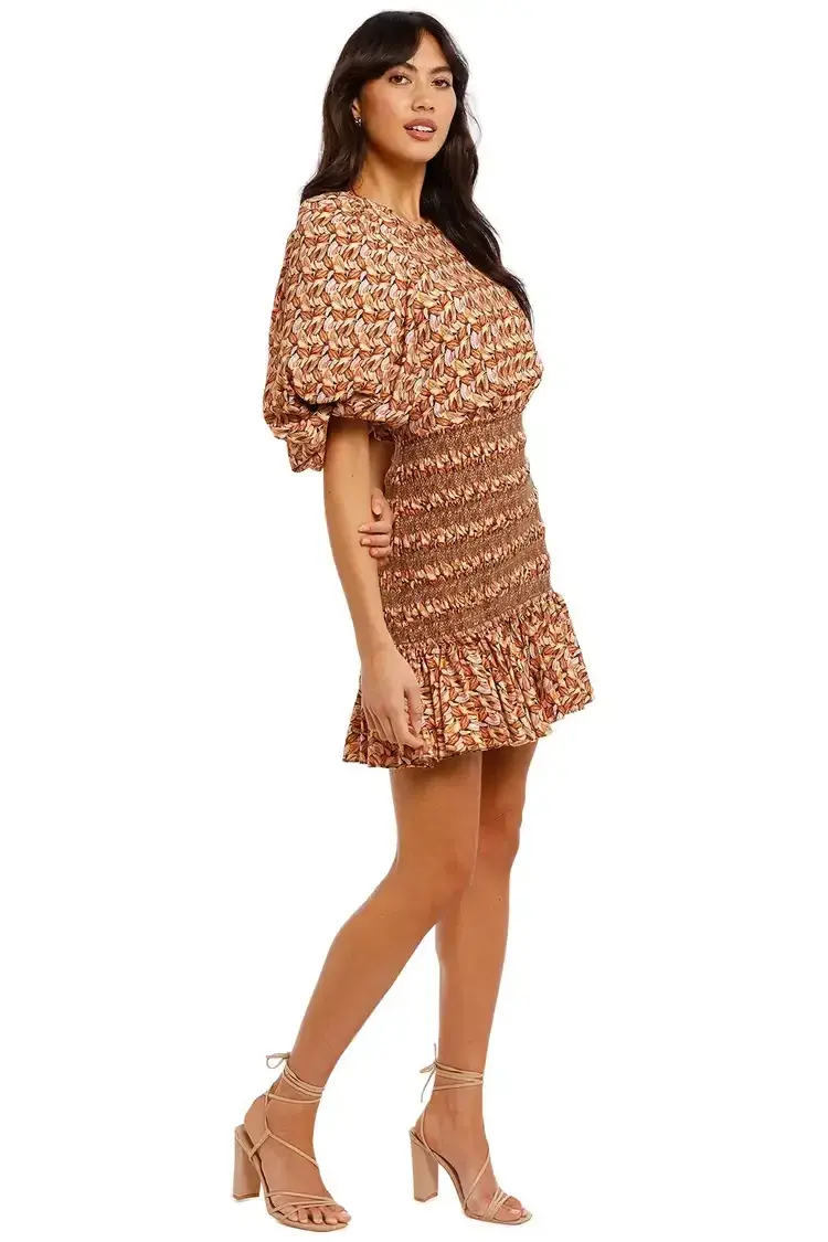 Acler Brooks Mini Dress in Neutral Leaves Print Size 6 for rent on The Volte - main image