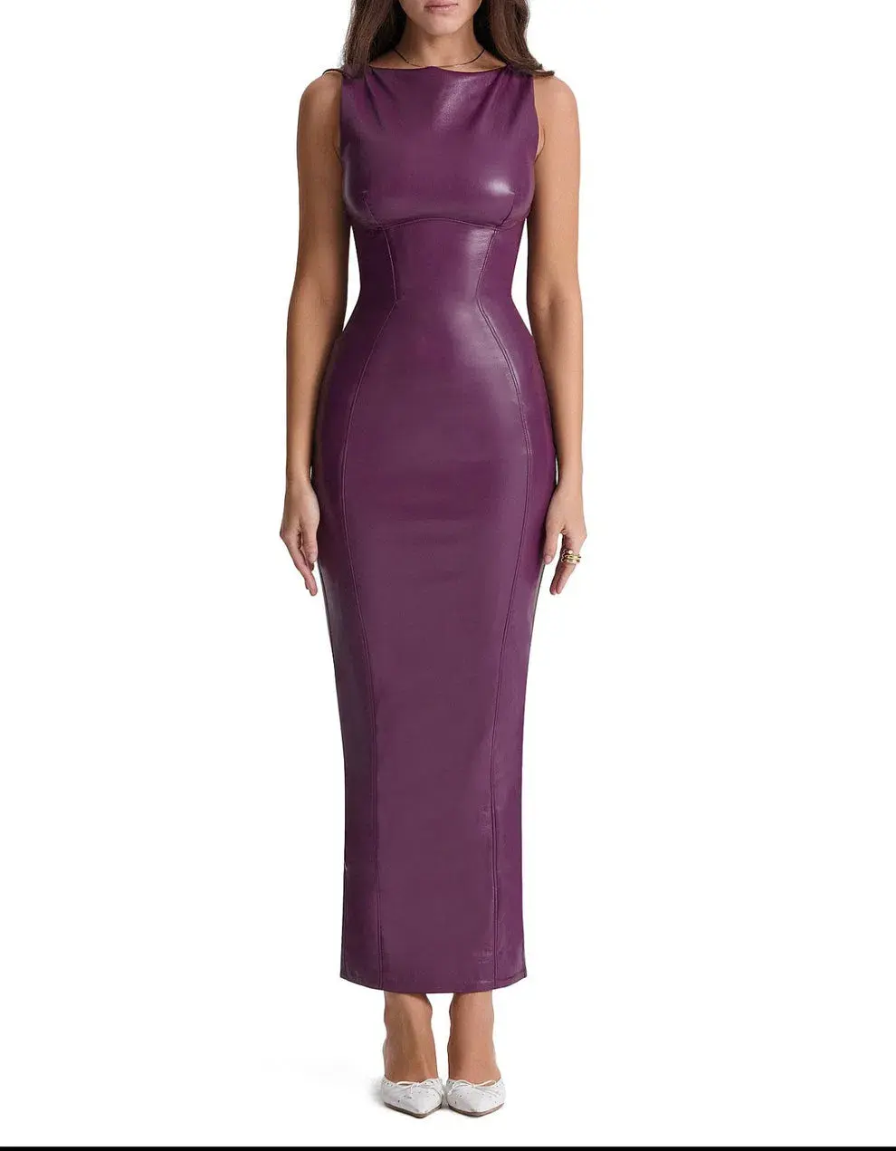 House of CB Sahara Merlot Leather Maxi Dress Purple Size XS/Au 6 for rent on The Volte - main image