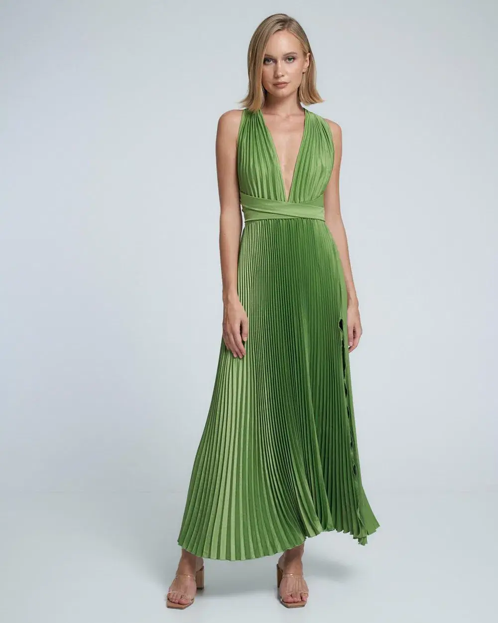 L'Idee Moderniste Split Gown Green Size 14 - Image 1