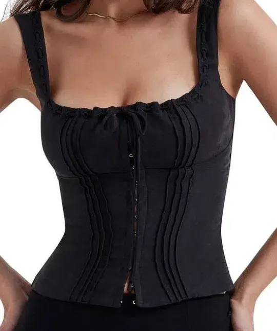 House of CB Chicca Square Neck Corset Top Black Size S/Au 8 for rent on The Volte - main image