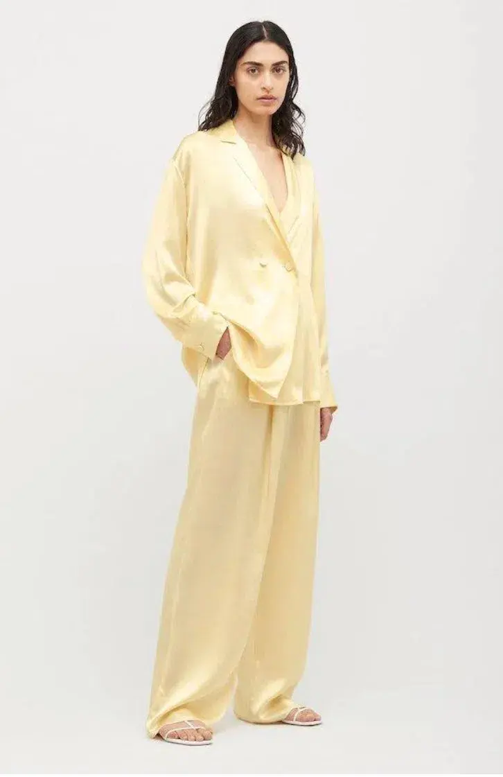 Michael Lo Sordo Relaxed Silk Blazer Pale Yellow Size 8 - Image 2