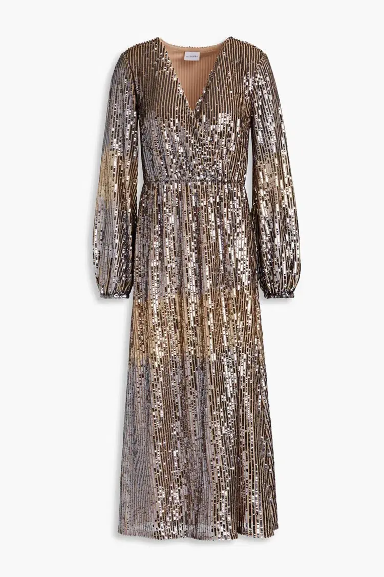 Raishma Wrap-Effect Sequined Tulle Midi Dress Silver Size 14 - Image 3