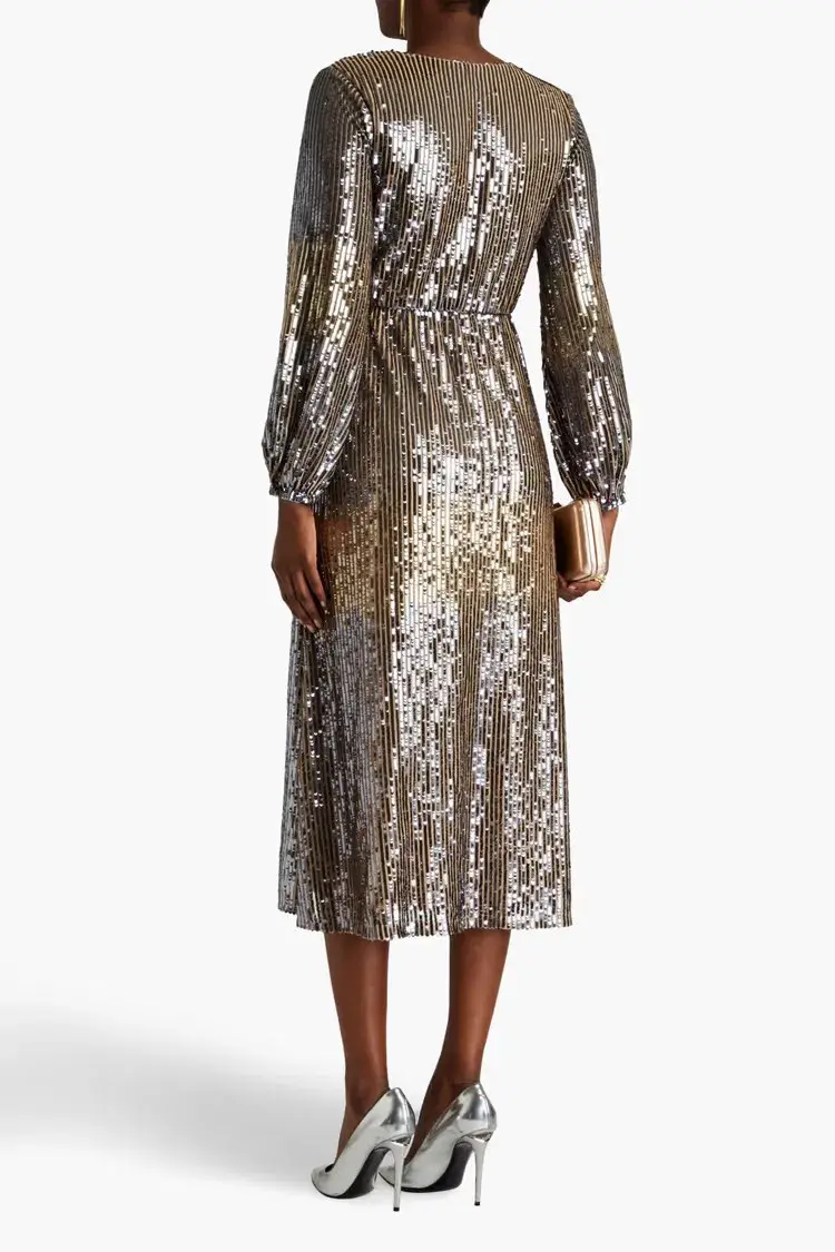 Raishma Wrap-Effect Sequined Tulle Midi Dress Silver Size 14 - Image 2
