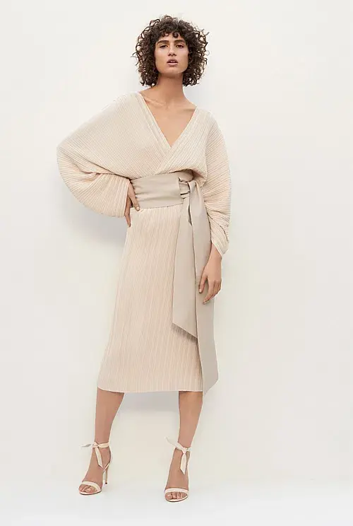 Country Road CR Capsule Belted Pleat Dress Cream Size 14 - Image 1