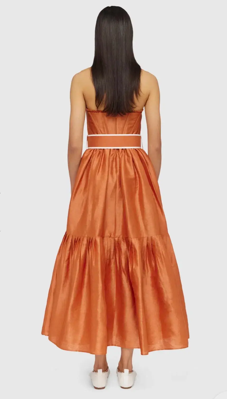 Leo Lin Suffolk Bustier in Cinnamon Orange in Size 10 for rent on The Volte - main image