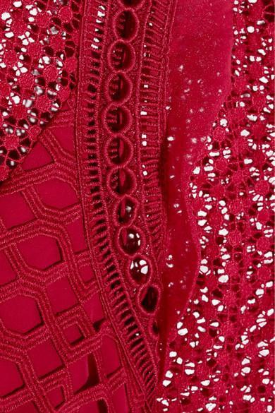 Self Portrait Ruffled Georgette-Trimmed Guipure Lace Mini Dress - Image 3
