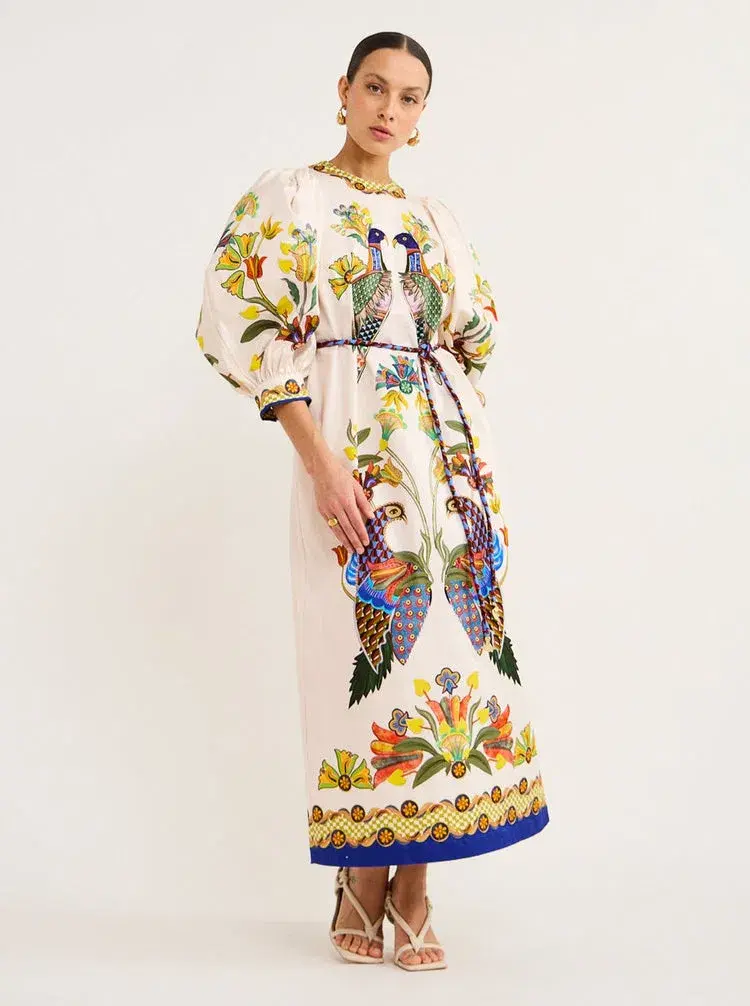 Alemais Effie Puff Sleeved Dress Print Size 14 - Image 1