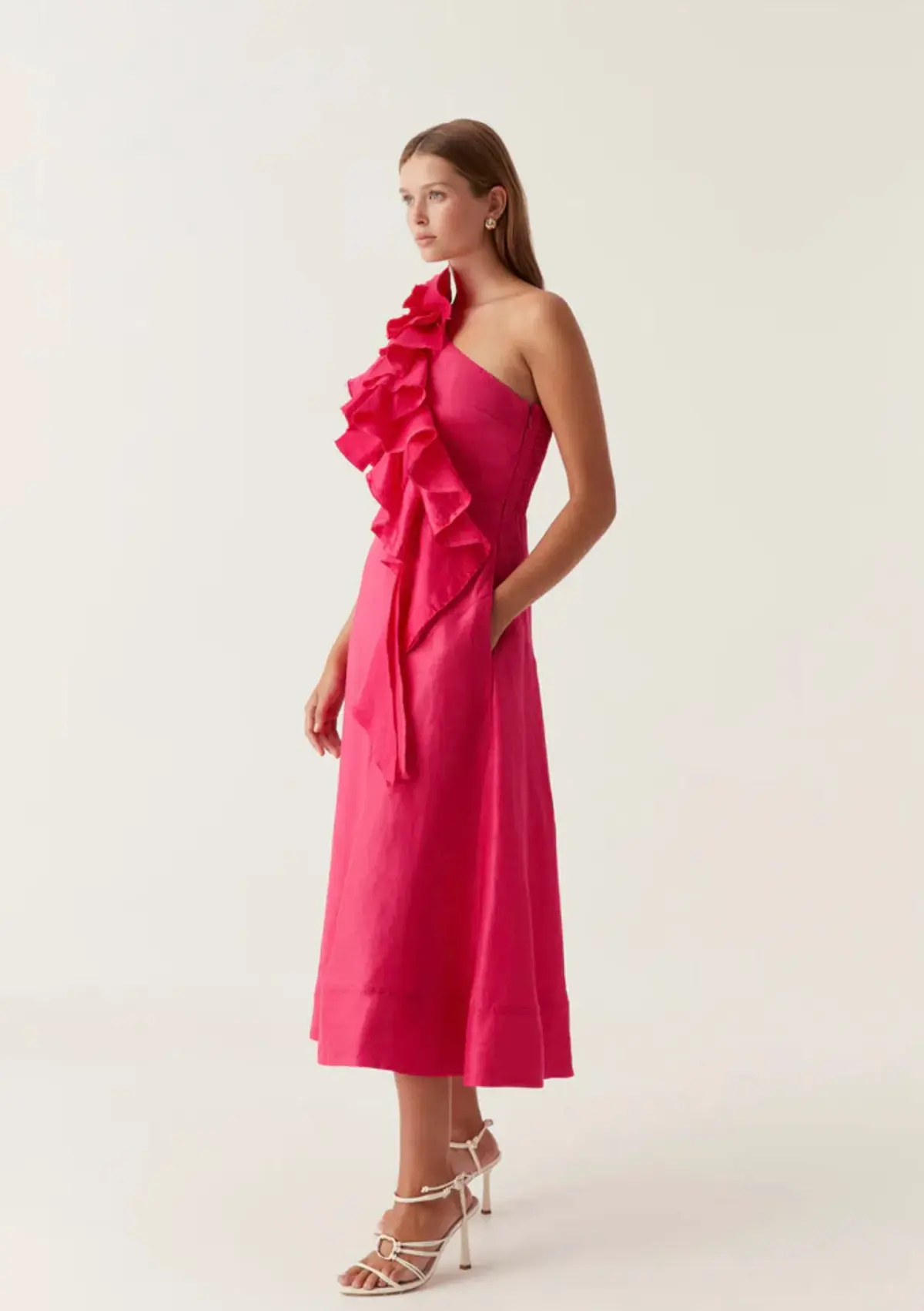 Aje Adelia Ruffle Midi Dress Bougainvillea Red Size 8 - Image 3