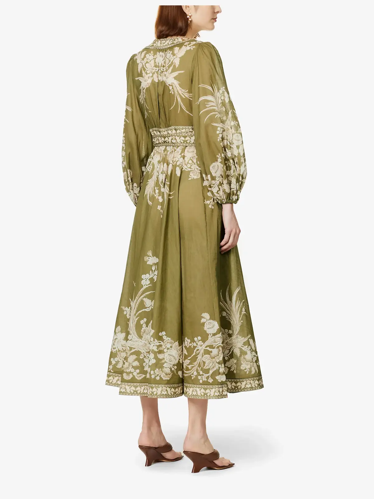 Zimmermann Anneke Floral Print Cotton Voile Wrap Midi Dress in Army Green Size 0/AU 8 - Image 2