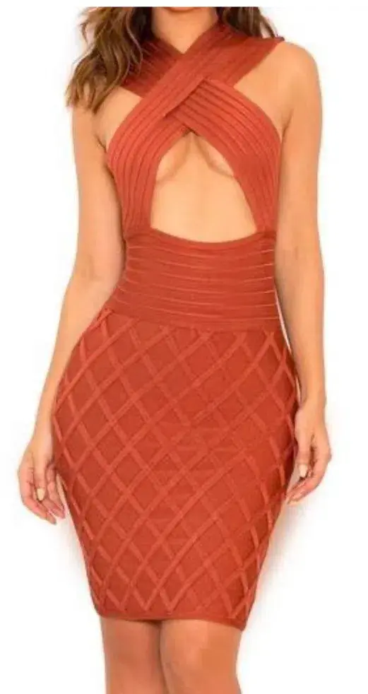House of CB Liliana Bandage Dress Rust Size XS / AU 6 for rent on The Volte - main image