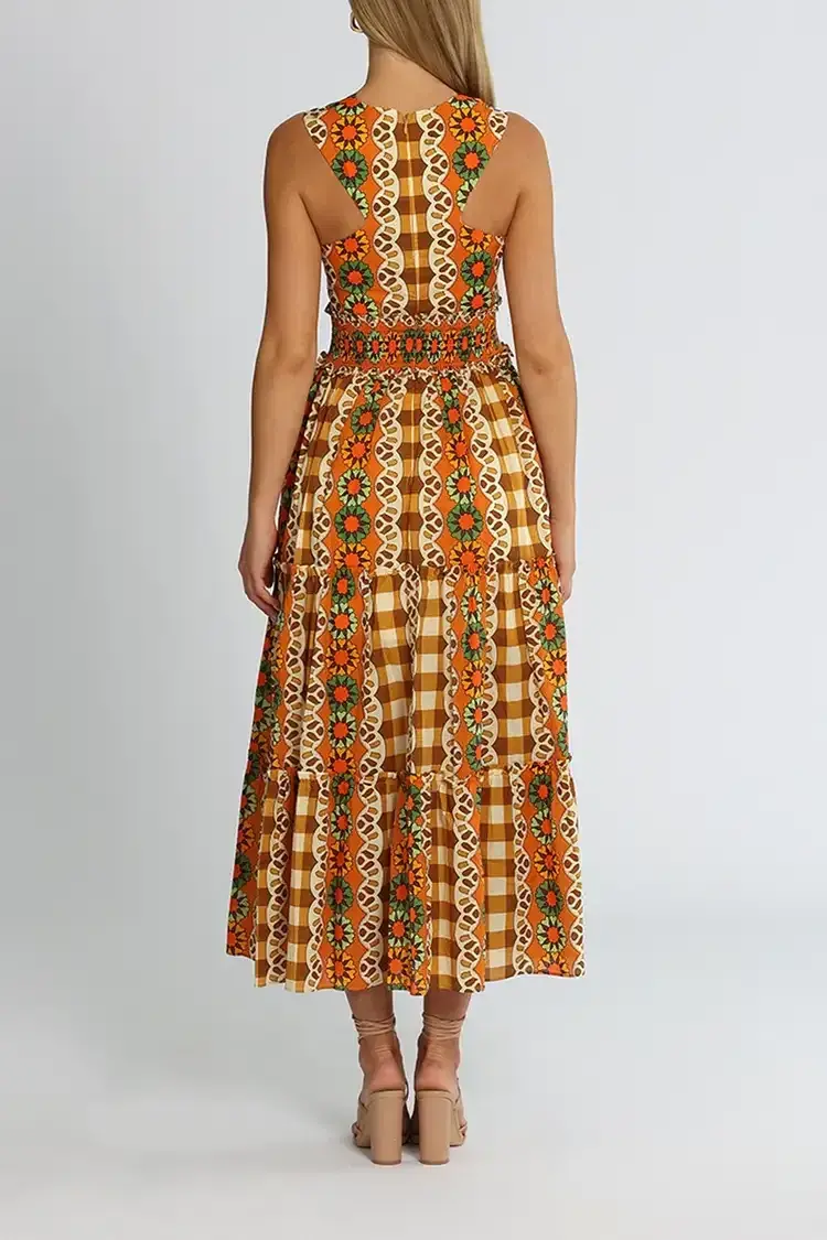 Alice McCall Clara Midi Dress in Brown Multi Size 12 - Image 3