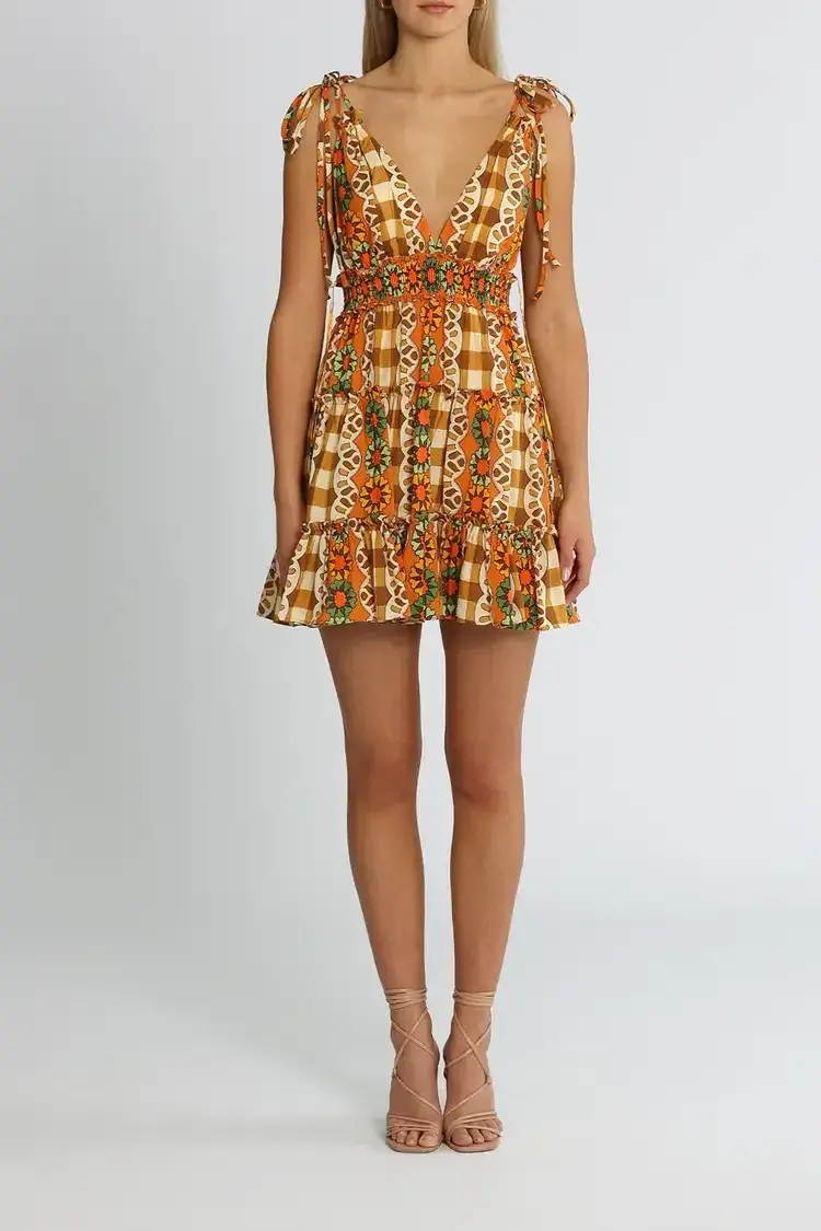 Alice McCall Clara Mini Dress in Brown Multi Size 8 - Image 1
