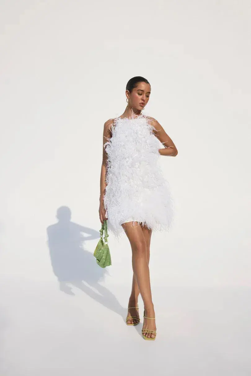 Cult Gaia Shannon Feather Mini Dress White Size 12 - Image 1