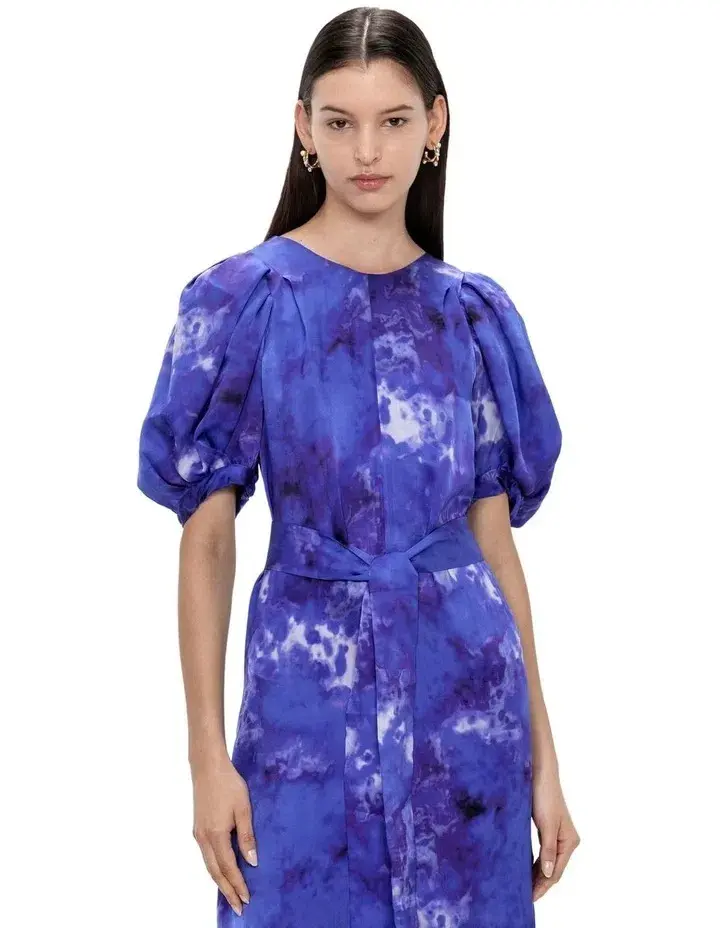 Veronika Maine Clouded Satin Midi Dress Blue Jewel Size 8 - Image 2
