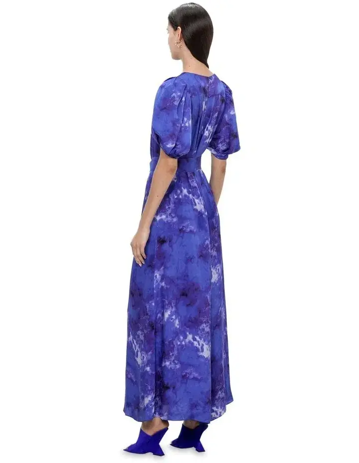 Veronika Maine Clouded Satin Midi Dress Blue Jewel Size 8 - Image 3