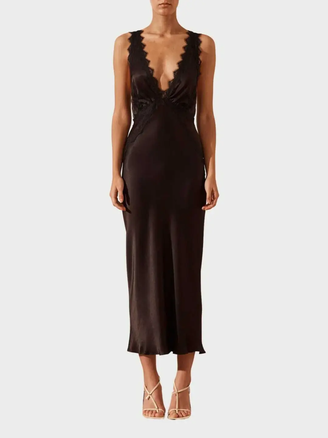 Shona Joy Camille Lace Cross Back Midi Dress Black Size 8 for rent on The Volte - main image