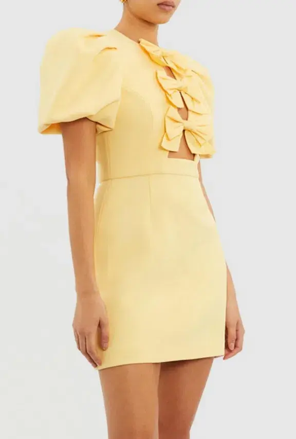 Rebecca Vallance Chloe Bow Mini Dress Yellow Size 10 - Image 2