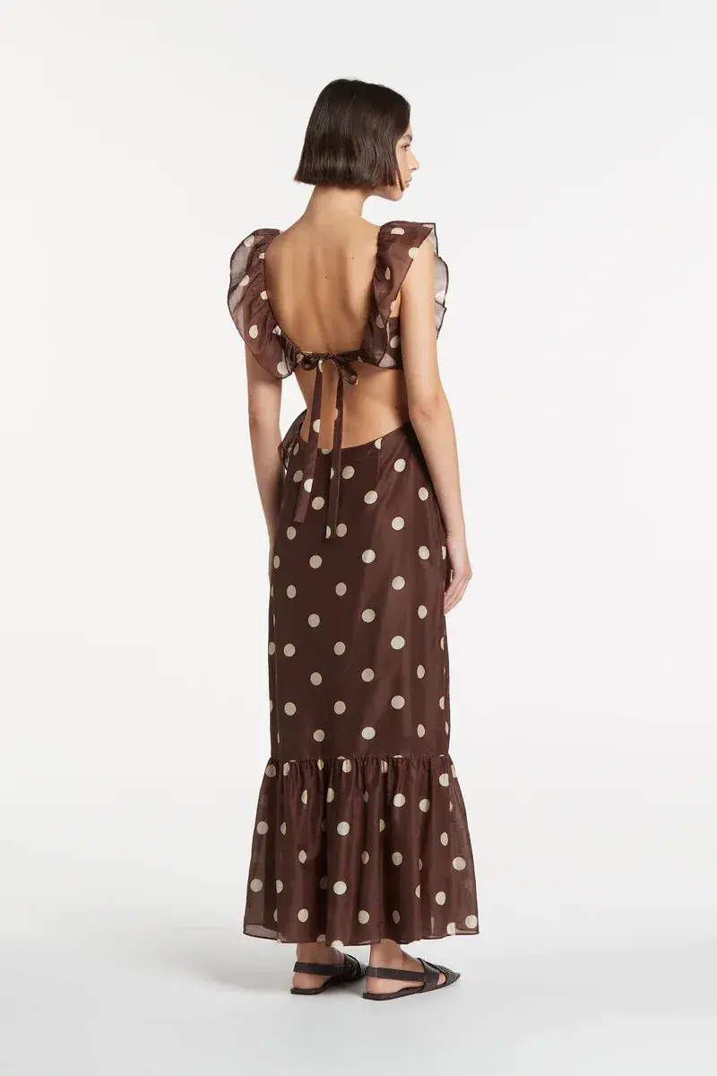 Sir the Label Vivi Frill Maxi Dress in Marlon Polka Dot Brown Size AU 8 - Image 2
