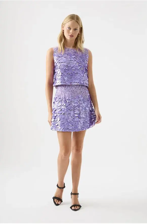 Aje Cherie Sequin Mini Skirt in Lilac Size 8 for rent on The Volte - main image
