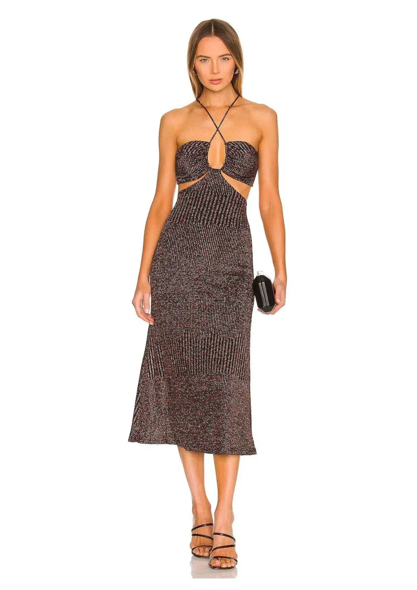 Misha Women's Dulci Cocktail Dress Metallic Stripe Size 8 - Image 1
