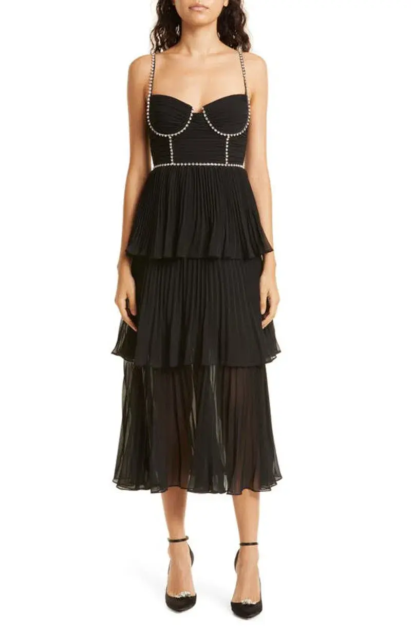 Self Portrait Embellished Pleated Midi Dress Black Size 8 - Image 2