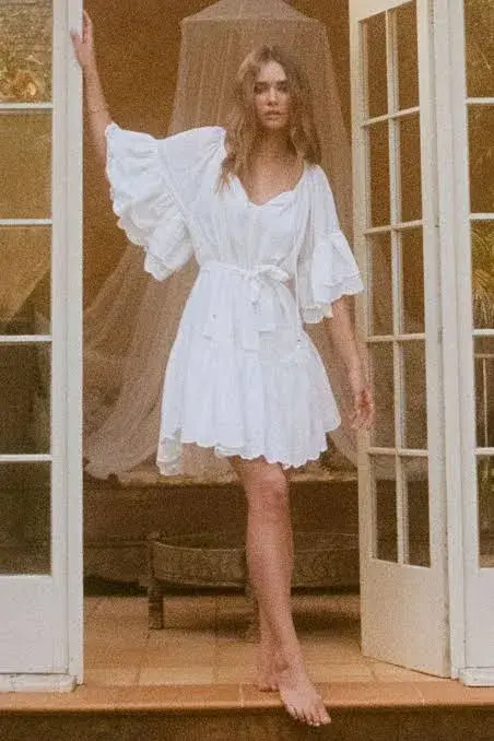 Spell Capulet Broderie Anglaise Frill Smock Mini Dress White Size L / AU 12 - Image 2