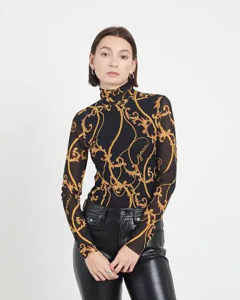 Ganni Printed Mesh Turtleneck Top Size 8 - Image 2