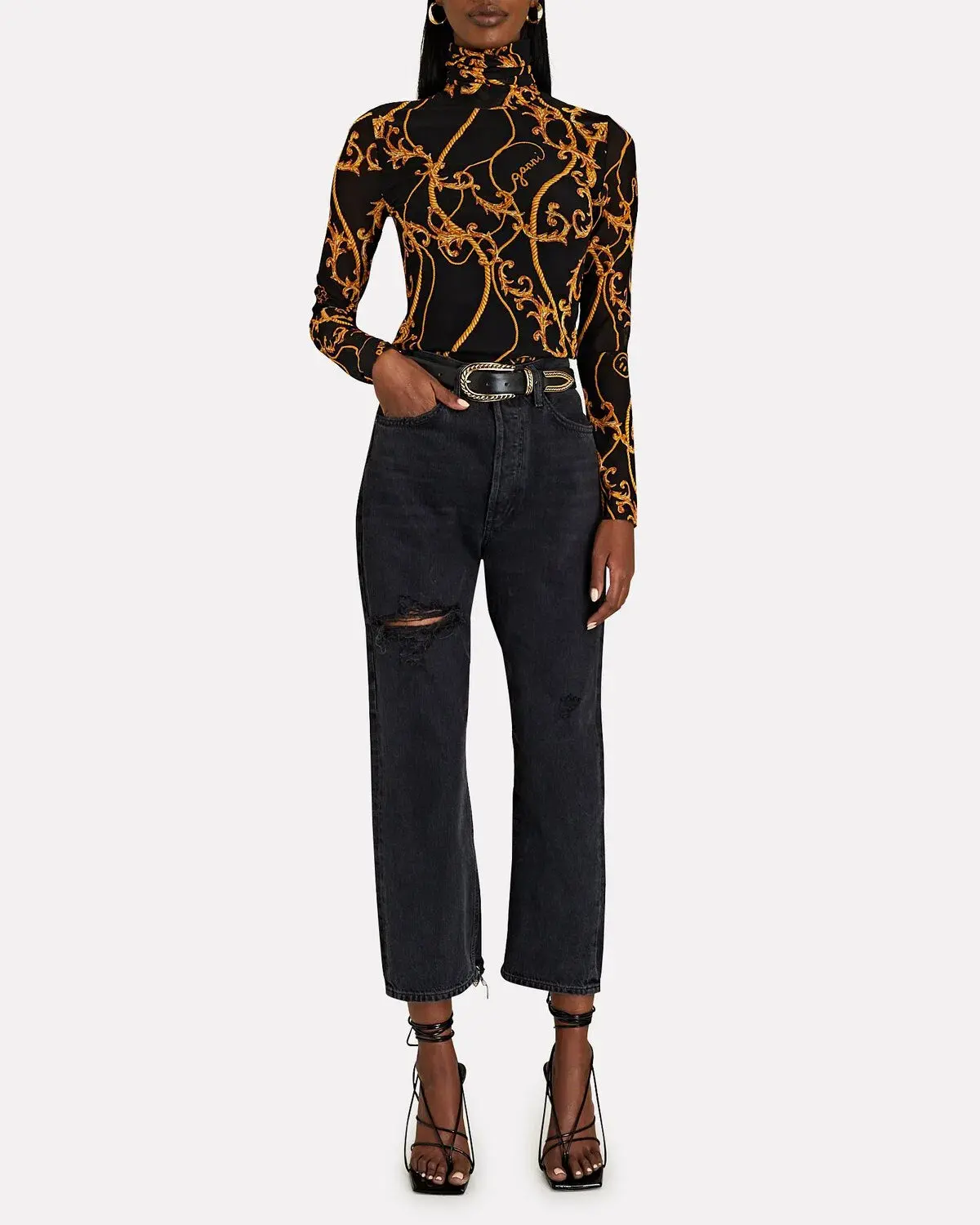 Ganni Printed Mesh Turtleneck Top Size 8 - Image 1