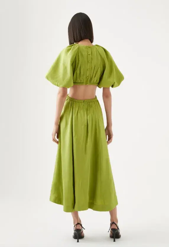 Aje Capucine Puff Sleeve Midi Dress Green Size 8 - Image 3