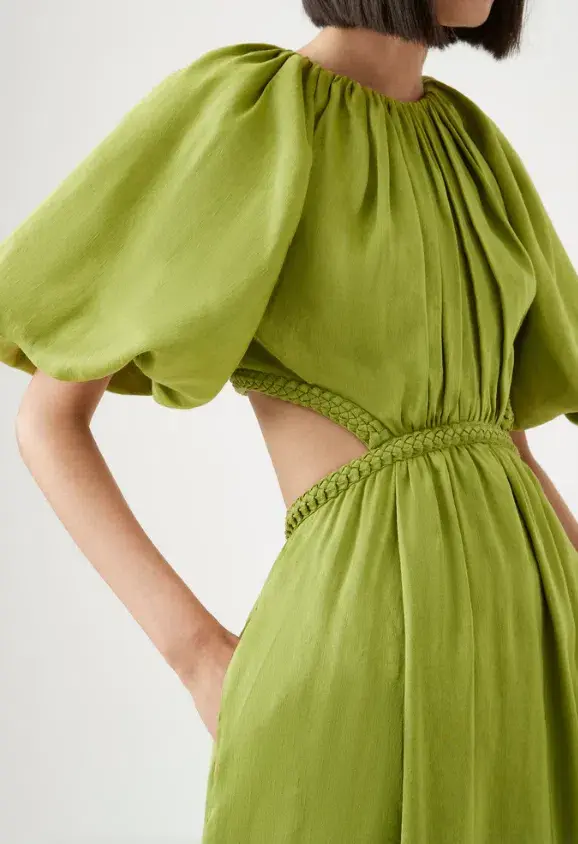 Aje Capucine Puff Sleeve Midi Dress Green Size 8 - Image 2